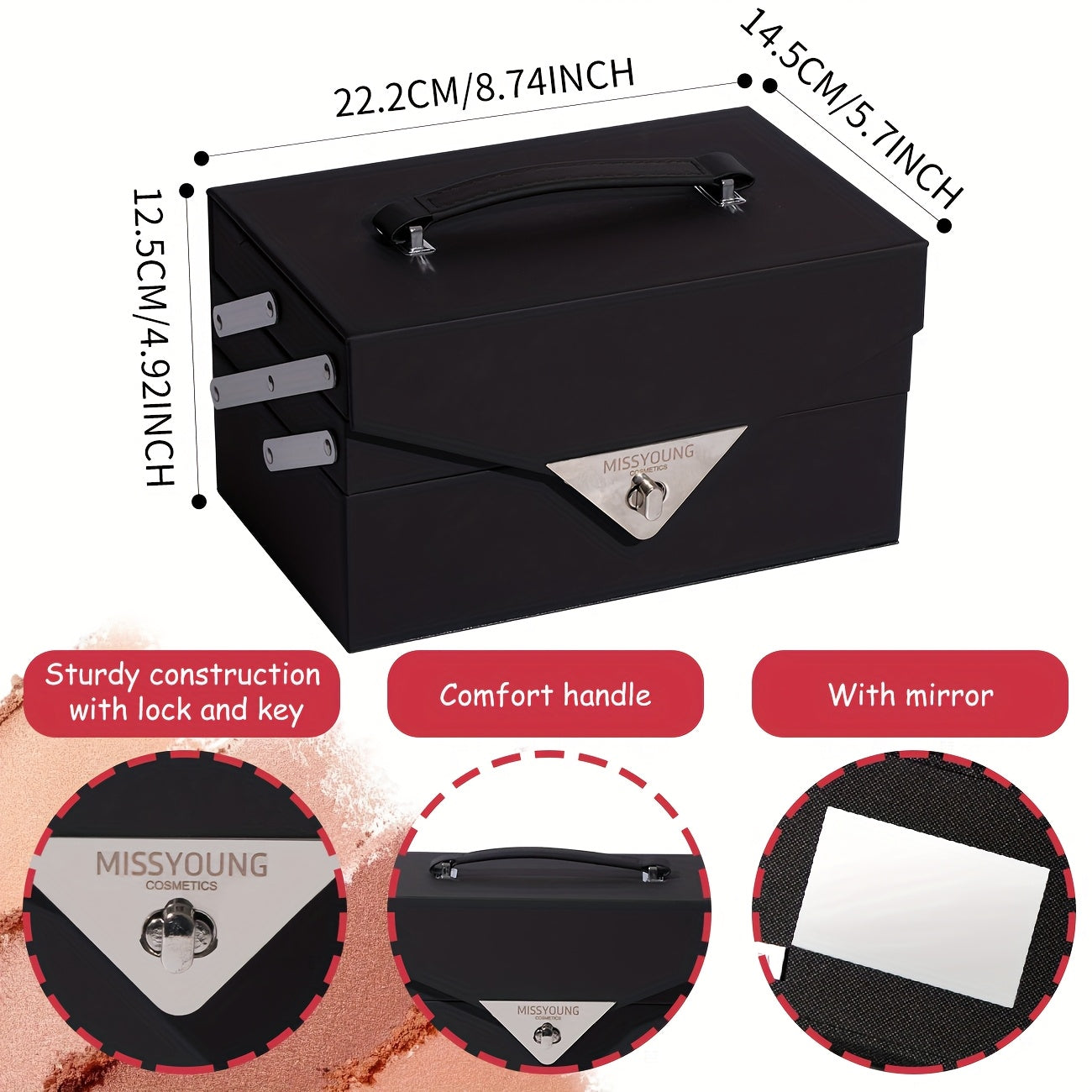 53pcs Night Black Step Case Makeup Set - Portable, Waterproof Design with Eyeshadow, Highlighter, Blush, Concealer, Lip Gloss, Eyeliner, Eyebrow Pencil, Brushes Tidesmit