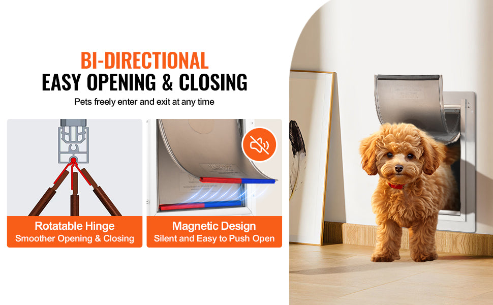 SucceBuy metal pet door with 3-flap magnetic system for dogs. Weatherproof, silent, easy-install wall doggie door.