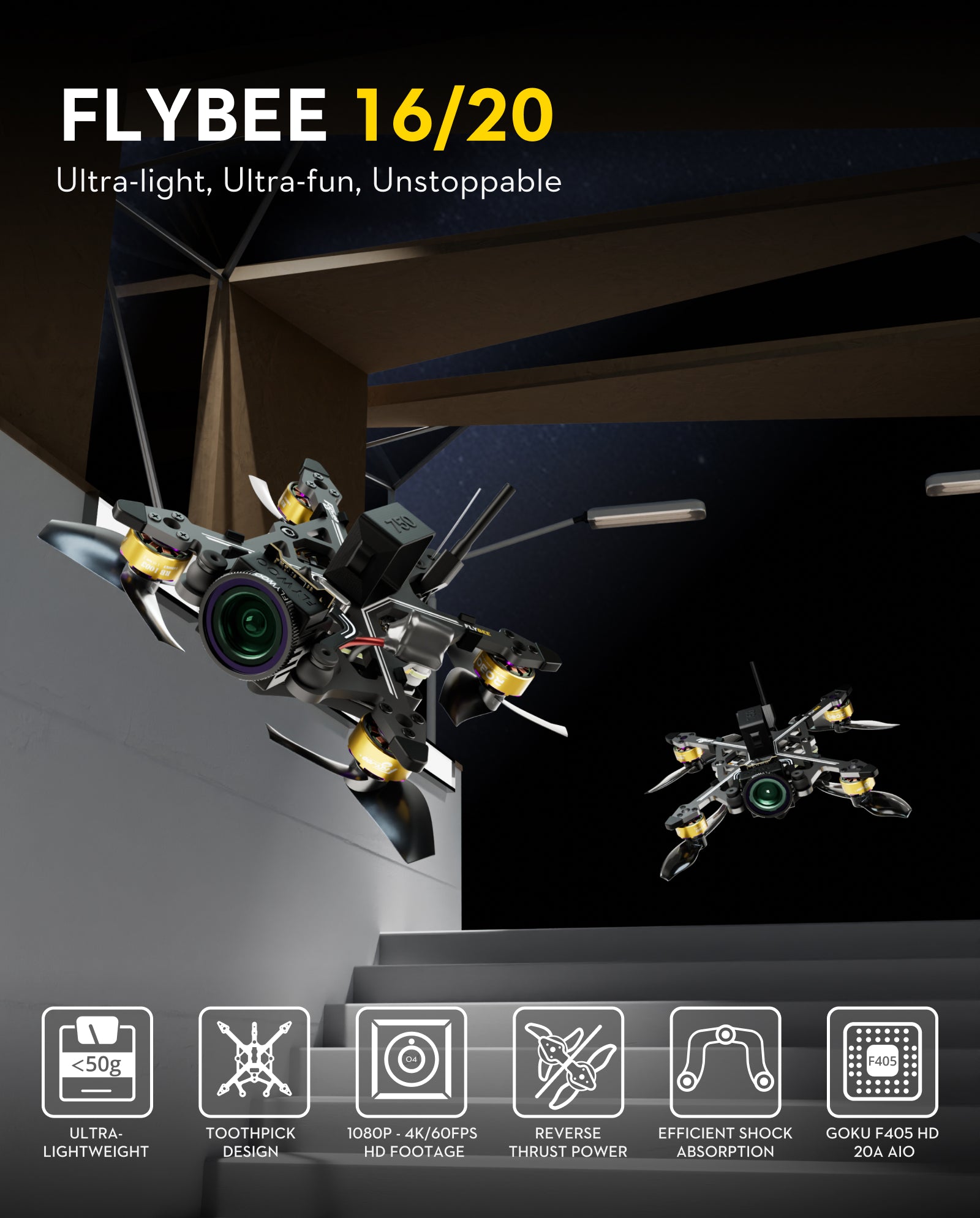 Flywoo Flybee 16 HD O4 2S FPV Drone | Ultralight 2S Racing Build Tidesmit
