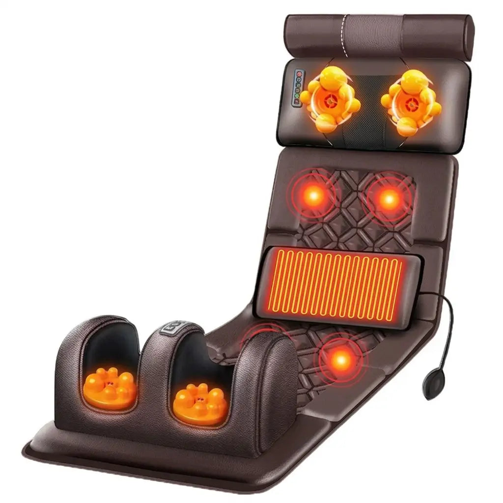 Foldable electric massage mattress with 3D nodes, leg rollers, and control panel