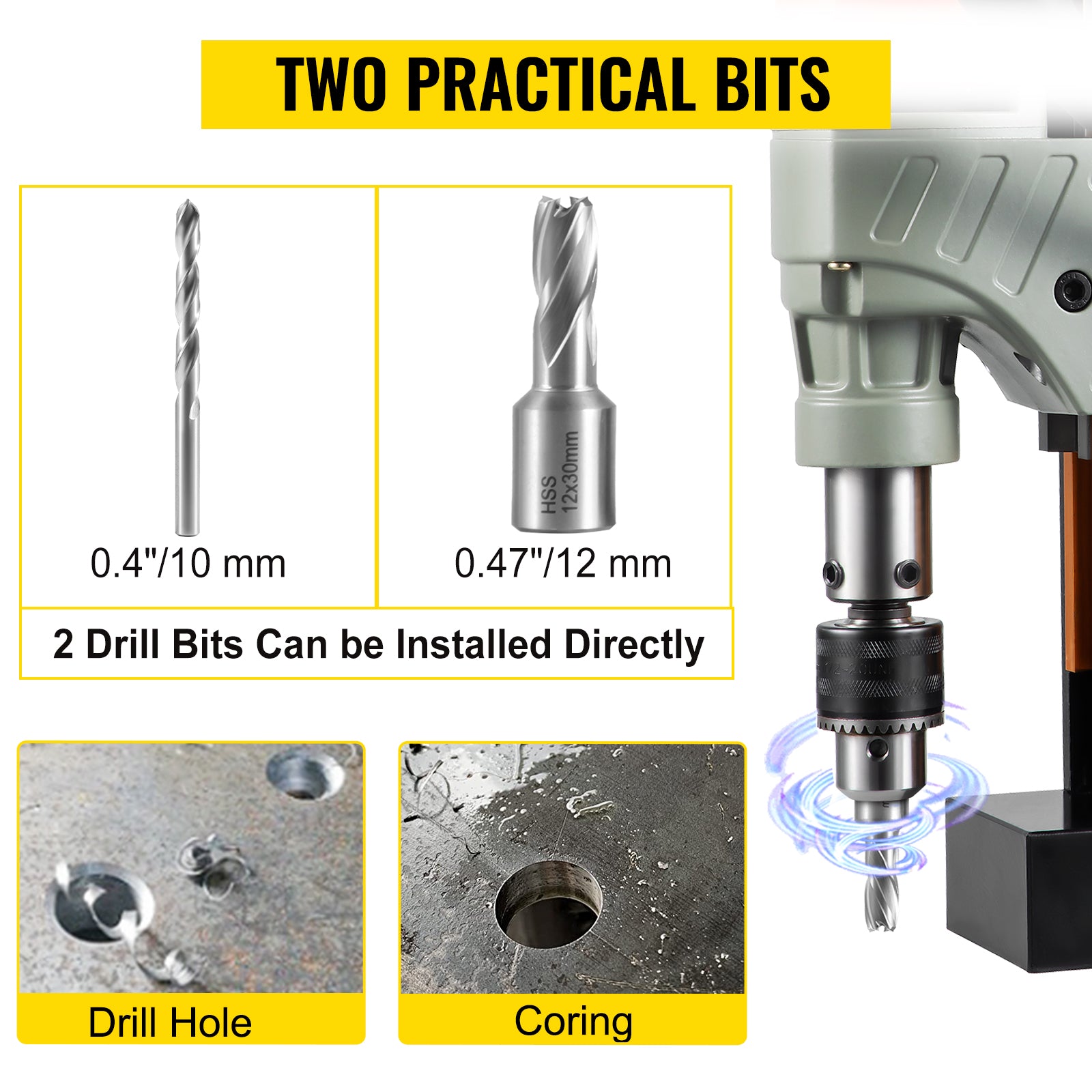 SucceBuy Magnetic Drill 1200W 1.57" Boring Diameter 2922lbf/13000N Portable Electric Mag Drill Press 580 RPM Drilling Machine