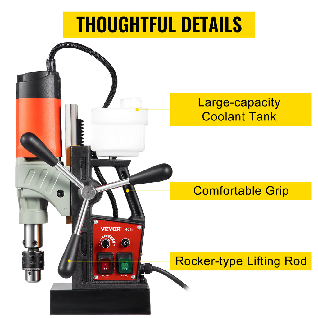 SucceBuy Magnetic Drill 1200W 1.57" Boring Diameter 2922lbf/13000N Portable Electric Mag Drill Press 580 RPM Drilling Machine