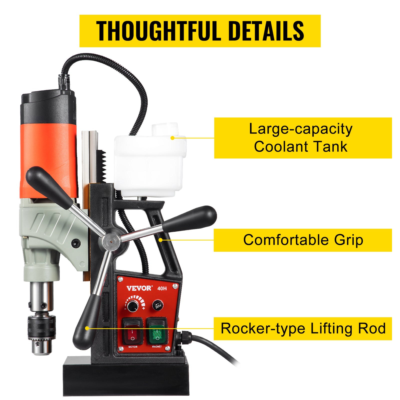 SucceBuy Magnetic Drill 1200W 1.57" Boring Diameter 2922lbf/13000N Portable Electric Mag Drill Press 580 RPM Drilling Machine