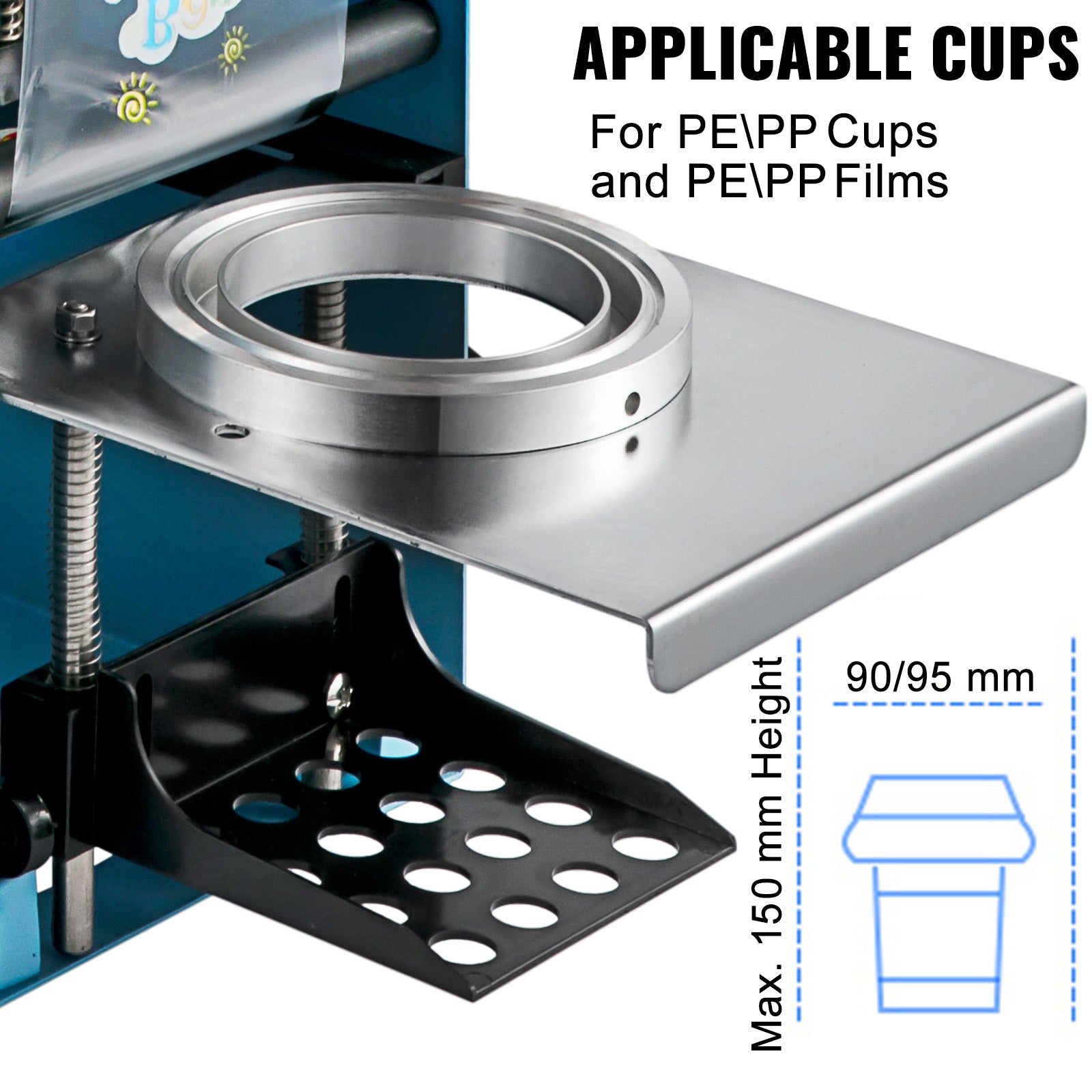 SucceBuy Manual Cup Sealer Machine 300-500 Cup/h with Heating Technology Boba Tea Cup Sealing Machine for 90/95mm Cup Diameter